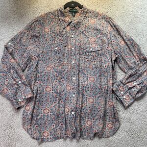 Vintage Ralph Lauren Jeans Co Paisley Western Button Down Shirt 2X Cotton India